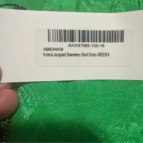 NWT Karen Millen Animal Jacquard Drop-Waist Dress - Green Size 4 new with tags - Picture 16 of 16